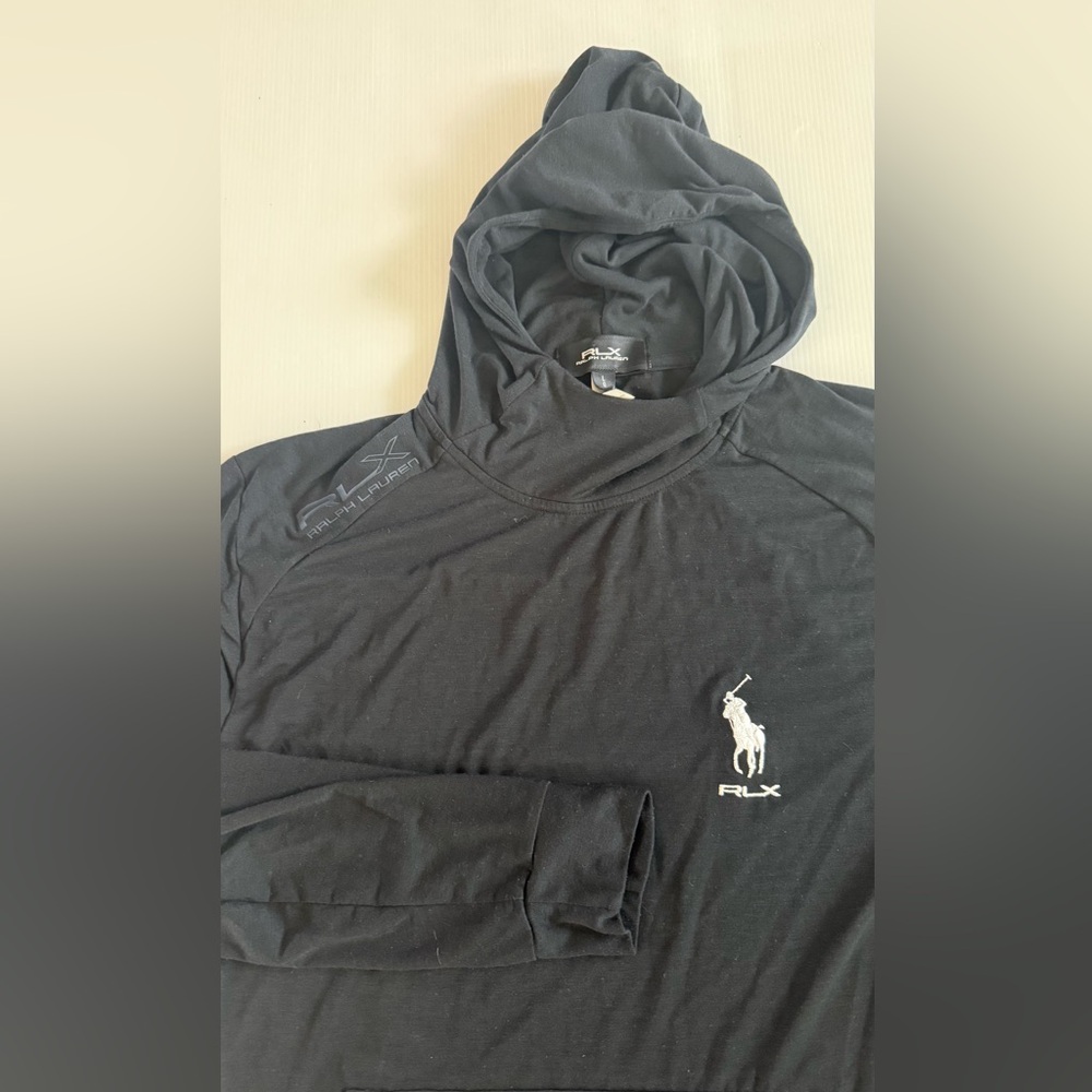 RLX Ralph Lauren Men’s Hoodie Big Pony Size Large Black Label Kangaroo Pockets